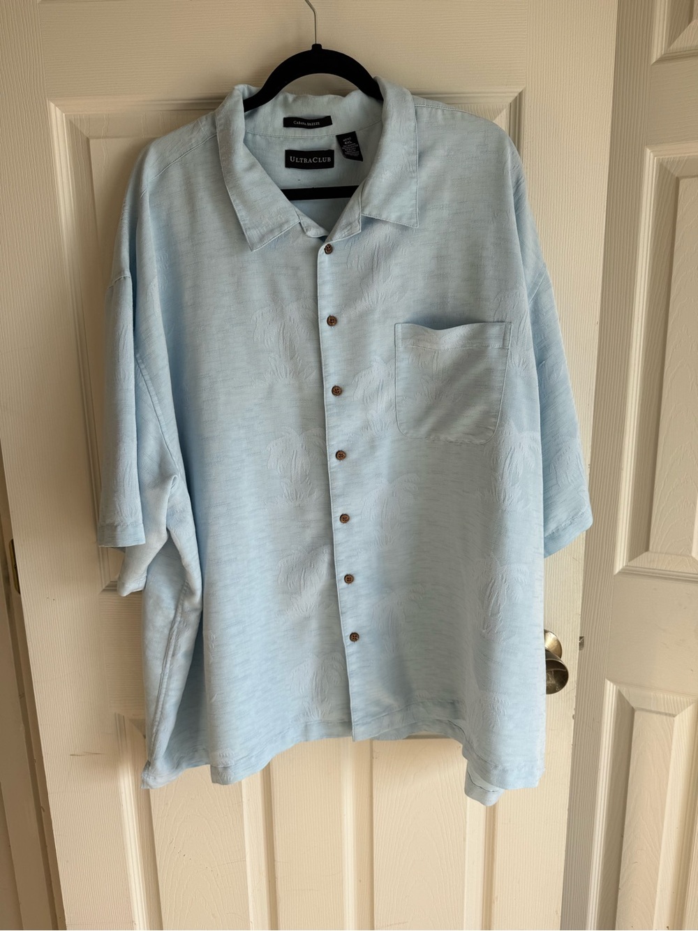 Ultraclub Men's Pale Blue Palm Tree Short-Sleeve Button-Down Shirt